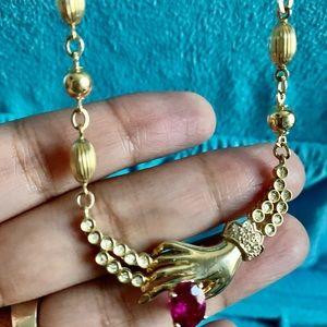 18k solid gold necklace with natural pink tourmaline and diamonds